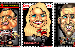 Caricatures-muotokuvakarikatyyrit-Marlon-Brando-Cameron-Diaz-Nikolas-Gace